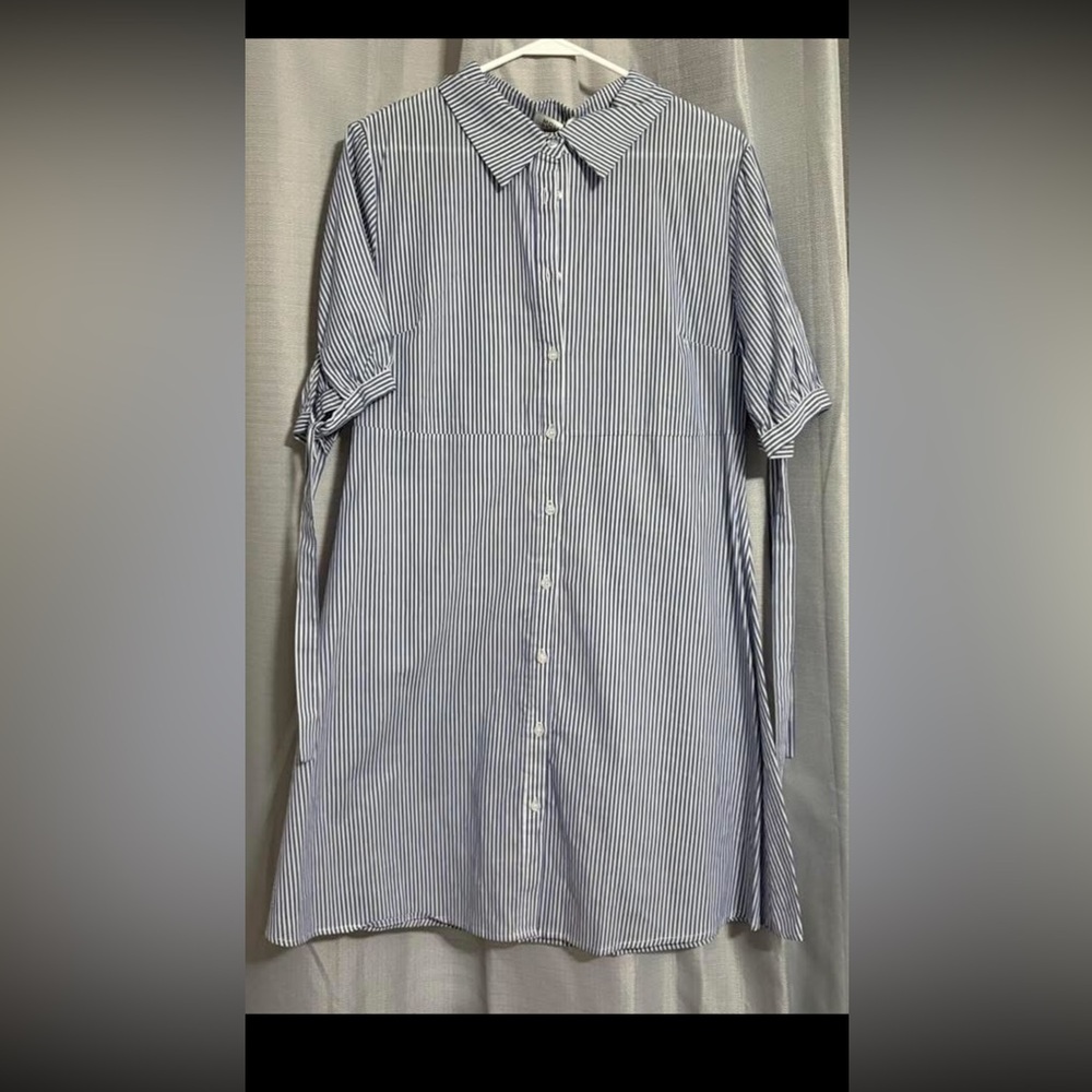 Blue and White Striped Shirt Dress